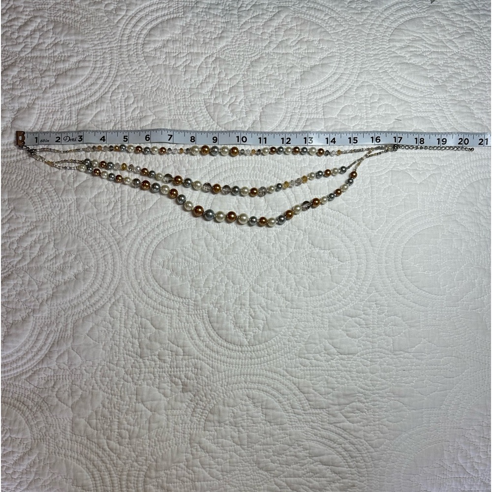 VTG: 90s Multi Strand Cascading Faux Pearl Necklace Chunky Adjustable 17-20.5”🤩 - Picture 5 of 7